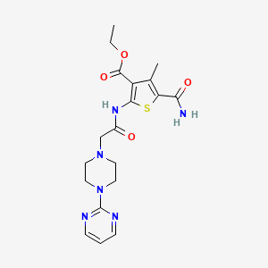 molecular formula C19H24N6O4S B4847161 ethyl 5-(aminocarbonyl)-4-methyl-2-({[4-(2-pyrimidinyl)-1-piperazinyl]acetyl}amino)-3-thiophenecarboxylate 