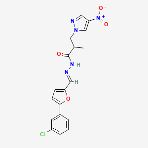 molecular formula C18H16ClN5O4 B4847241 N'-{[5-(3-chlorophenyl)-2-furyl]methylene}-2-methyl-3-(4-nitro-1H-pyrazol-1-yl)propanohydrazide 