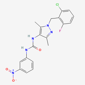 molecular formula C19H17ClFN5O3 B4847244 N-[1-(2-chloro-6-fluorobenzyl)-3,5-dimethyl-1H-pyrazol-4-yl]-N'-(3-nitrophenyl)urea 