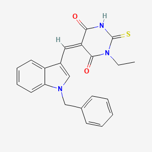 molecular formula C22H19N3O2S B4847279 5-[(1-benzyl-1H-indol-3-yl)methylene]-1-ethyl-2-thioxodihydro-4,6(1H,5H)-pyrimidinedione 