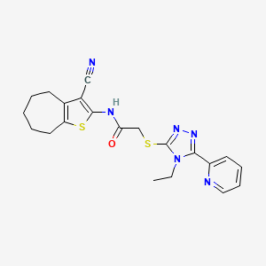 molecular formula C21H22N6OS2 B4847318 N-(3-cyano-5,6,7,8-tetrahydro-4H-cyclohepta[b]thien-2-yl)-2-{[4-ethyl-5-(2-pyridinyl)-4H-1,2,4-triazol-3-yl]thio}acetamide 