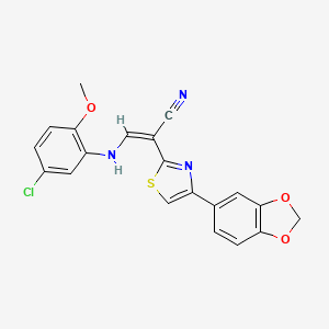 (Z)-2-[4-(1,3-benzodioxol-5-yl)-1,3-thiazol-2-yl]-3-(5-chloro-2-methoxyanilino)prop-2-enenitrile