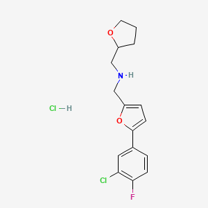 molecular formula C16H18Cl2FNO2 B4847578 {[5-(3-chloro-4-fluorophenyl)-2-furyl]methyl}(tetrahydrofuran-2-ylmethyl)amine hydrochloride 