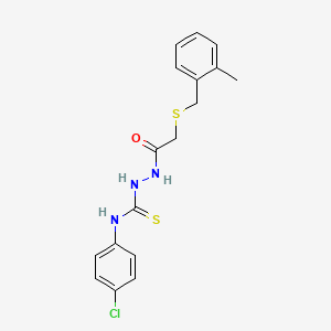 molecular formula C17H18ClN3OS2 B4847611 N-(4-chlorophenyl)-2-{[(2-methylbenzyl)thio]acetyl}hydrazinecarbothioamide 