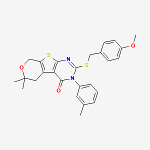 2-[(4-methoxybenzyl)thio]-6,6-dimethyl-3-(3-methylphenyl)-3,5,6,8-tetrahydro-4H-pyrano[4',3':4,5]thieno[2,3-d]pyrimidin-4-one