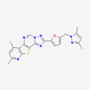molecular formula C22H19N7OS B4847699 2-{5-[(3,5-dimethyl-1H-pyrazol-1-yl)methyl]-2-furyl}-7,9-dimethylpyrido[3',2':4,5]thieno[2,3-e][1,2,4]triazolo[1,5-c]pyrimidine 