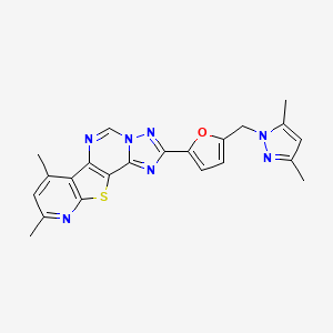 molecular formula C22H19N7OS B4847699 4-[5-[(3,5-dimethylpyrazol-1-yl)methyl]furan-2-yl]-11,13-dimethyl-16-thia-3,5,6,8,14-pentazatetracyclo[7.7.0.02,6.010,15]hexadeca-1(9),2,4,7,10(15),11,13-heptaene 