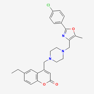 4-[(4-{[2-(4-chlorophenyl)-5-methyl-1,3-oxazol-4-yl]methyl}-1-piperazinyl)methyl]-6-ethyl-2H-chromen-2-one