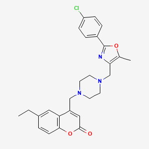 molecular formula C27H28ClN3O3 B4847775 4-[(4-{[2-(4-chlorophenyl)-5-methyl-1,3-oxazol-4-yl]methyl}piperazin-1-yl)methyl]-6-ethyl-2H-chromen-2-one 