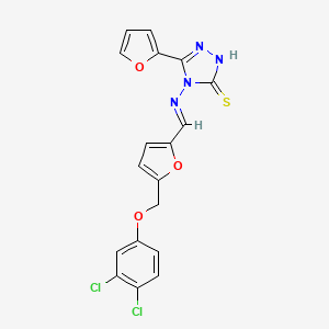 molecular formula C18H12Cl2N4O3S B4847840 4-[({5-[(3,4-dichlorophenoxy)methyl]-2-furyl}methylene)amino]-5-(2-furyl)-4H-1,2,4-triazole-3-thiol 