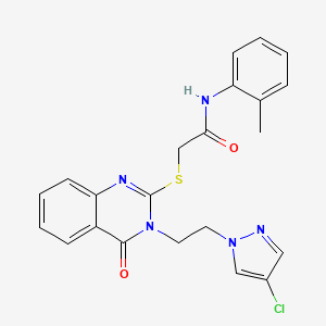 molecular formula C22H20ClN5O2S B4847982 2-({3-[2-(4-chloro-1H-pyrazol-1-yl)ethyl]-4-oxo-3,4-dihydro-2-quinazolinyl}thio)-N-(2-methylphenyl)acetamide 