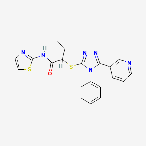 molecular formula C20H18N6OS2 B4848093 2-{[4-phenyl-5-(3-pyridinyl)-4H-1,2,4-triazol-3-yl]thio}-N-1,3-thiazol-2-ylbutanamide 