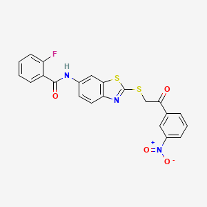 molecular formula C22H14FN3O4S2 B4848200 2-fluoro-N-[2-[2-(3-nitrophenyl)-2-oxoethyl]sulfanyl-1,3-benzothiazol-6-yl]benzamide 