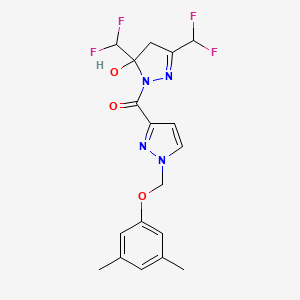 molecular formula C18H18F4N4O3 B4848645 3,5-bis(difluoromethyl)-1-({1-[(3,5-dimethylphenoxy)methyl]-1H-pyrazol-3-yl}carbonyl)-4,5-dihydro-1H-pyrazol-5-ol 