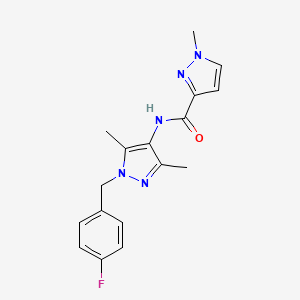 molecular formula C17H18FN5O B4848753 N-[1-(4-fluorobenzyl)-3,5-dimethyl-1H-pyrazol-4-yl]-1-methyl-1H-pyrazole-3-carboxamide 