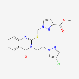 molecular formula C19H17ClN6O3S B4848901 methyl 1-[({3-[2-(4-chloro-1H-pyrazol-1-yl)ethyl]-4-oxo-3,4-dihydro-2-quinazolinyl}thio)methyl]-1H-pyrazole-3-carboxylate 