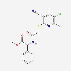 molecular formula C19H18ClN3O3S B4849350 methyl ({[(5-chloro-3-cyano-4,6-dimethylpyridin-2-yl)thio]acetyl}amino)(phenyl)acetate 