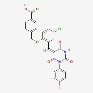 4-[(4-chloro-2-{[1-(4-fluorophenyl)-2,4,6-trioxotetrahydro-5(2H)-pyrimidinylidene]methyl}phenoxy)methyl]benzoic acid