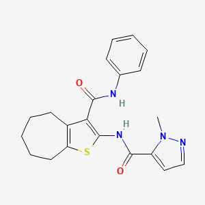 molecular formula C21H22N4O2S B4849489 N-[3-(anilinocarbonyl)-5,6,7,8-tetrahydro-4H-cyclohepta[b]thien-2-yl]-1-methyl-1H-pyrazole-5-carboxamide 