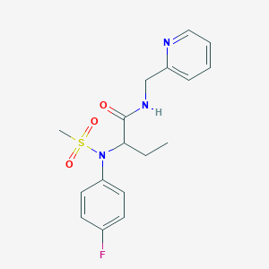 molecular formula C17H20FN3O3S B4849509 2-[(4-fluorophenyl)(methylsulfonyl)amino]-N-(2-pyridinylmethyl)butanamide 