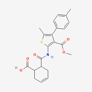 molecular formula C22H23NO5S B4849519 6-({[3-(methoxycarbonyl)-5-methyl-4-(4-methylphenyl)-2-thienyl]amino}carbonyl)-3-cyclohexene-1-carboxylic acid 