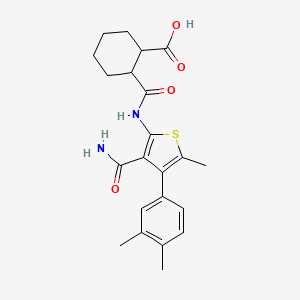 molecular formula C22H26N2O4S B4849616 2-({[3-(aminocarbonyl)-4-(3,4-dimethylphenyl)-5-methyl-2-thienyl]amino}carbonyl)cyclohexanecarboxylic acid 