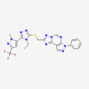 molecular formula C22H18F3N11S B4849806 2-[({4-ethyl-5-[1-methyl-3-(trifluoromethyl)-1H-pyrazol-5-yl]-4H-1,2,4-triazol-3-yl}thio)methyl]-7-phenyl-7H-pyrazolo[4,3-e][1,2,4]triazolo[1,5-c]pyrimidine 