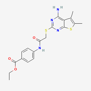 molecular formula C19H20N4O3S2 B4849876 ethyl 4-({[(4-amino-5,6-dimethylthieno[2,3-d]pyrimidin-2-yl)thio]acetyl}amino)benzoate 