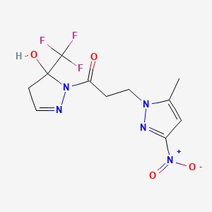 molecular formula C11H12F3N5O4 B4849999 1-[3-(5-methyl-3-nitro-1H-pyrazol-1-yl)propanoyl]-5-(trifluoromethyl)-4,5-dihydro-1H-pyrazol-5-ol 