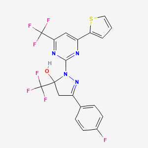molecular formula C19H11F7N4OS B4850127 3-(4-fluorophenyl)-1-[4-(2-thienyl)-6-(trifluoromethyl)-2-pyrimidinyl]-5-(trifluoromethyl)-4,5-dihydro-1H-pyrazol-5-ol 
