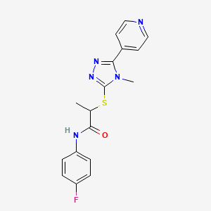 molecular formula C17H16FN5OS B4850172 N-(4-fluorophenyl)-2-{[4-methyl-5-(4-pyridinyl)-4H-1,2,4-triazol-3-yl]thio}propanamide 