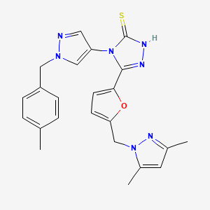 molecular formula C23H23N7OS B4850202 5-{5-[(3,5-dimethyl-1H-pyrazol-1-yl)methyl]-2-furyl}-4-[1-(4-methylbenzyl)-1H-pyrazol-4-yl]-4H-1,2,4-triazole-3-thiol 