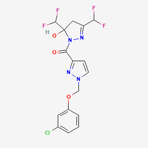 molecular formula C16H13ClF4N4O3 B4850238 1-({1-[(3-chlorophenoxy)methyl]-1H-pyrazol-3-yl}carbonyl)-3,5-bis(difluoromethyl)-4,5-dihydro-1H-pyrazol-5-ol 