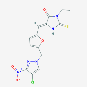 molecular formula C14H12ClN5O4S B4850284 5-({5-[(4-chloro-3-nitro-1H-pyrazol-1-yl)methyl]-2-furyl}methylene)-3-ethyl-2-thioxo-4-imidazolidinone 