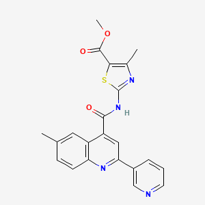 molecular formula C22H18N4O3S B4850347 methyl 4-methyl-2-({[6-methyl-2-(3-pyridinyl)-4-quinolinyl]carbonyl}amino)-1,3-thiazole-5-carboxylate 