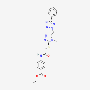 molecular formula C22H22N8O3S B4850364 ethyl 4-{[({4-methyl-5-[(5-phenyl-2H-tetrazol-2-yl)methyl]-4H-1,2,4-triazol-3-yl}thio)acetyl]amino}benzoate 
