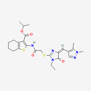 molecular formula C25H31N5O4S2 B4850583 isopropyl 2-{[({4-[(1,5-dimethyl-1H-pyrazol-4-yl)methylene]-1-ethyl-5-oxo-4,5-dihydro-1H-imidazol-2-yl}thio)acetyl]amino}-4,5,6,7-tetrahydro-1-benzothiophene-3-carboxylate 