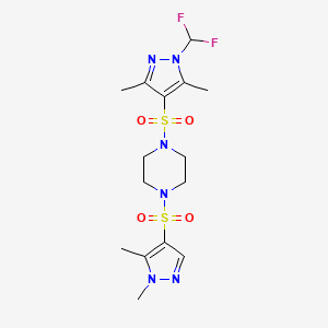 molecular formula C15H22F2N6O4S2 B4850686 1-{[1-(difluoromethyl)-3,5-dimethyl-1H-pyrazol-4-yl]sulfonyl}-4-[(1,5-dimethyl-1H-pyrazol-4-yl)sulfonyl]piperazine 