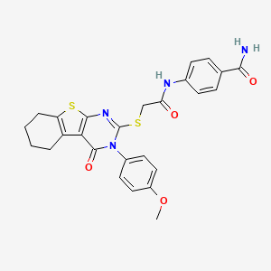 molecular formula C26H24N4O4S2 B4850935 4-[({[3-(4-methoxyphenyl)-4-oxo-3,4,5,6,7,8-hexahydro[1]benzothieno[2,3-d]pyrimidin-2-yl]thio}acetyl)amino]benzamide 