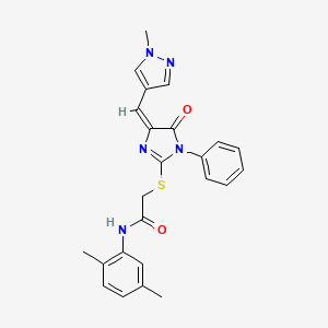 molecular formula C24H23N5O2S B4850950 N-(2,5-dimethylphenyl)-2-({4-[(1-methyl-1H-pyrazol-4-yl)methylene]-5-oxo-1-phenyl-4,5-dihydro-1H-imidazol-2-yl}thio)acetamide 