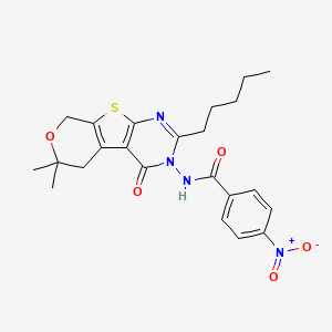 molecular formula C23H26N4O5S B4851078 N-(6,6-dimethyl-4-oxo-2-pentyl-5,8-dihydro-4H-pyrano[4',3':4,5]thieno[2,3-d]pyrimidin-3(6H)-yl)-4-nitrobenzamide 