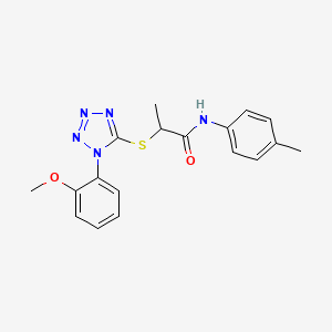molecular formula C18H19N5O2S B4851122 2-{[1-(2-methoxyphenyl)-1H-tetrazol-5-yl]thio}-N-(4-methylphenyl)propanamide 