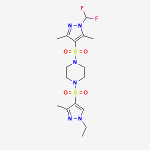 molecular formula C16H24F2N6O4S2 B4851240 1-{[1-(difluoromethyl)-3,5-dimethyl-1H-pyrazol-4-yl]sulfonyl}-4-[(1-ethyl-3-methyl-1H-pyrazol-4-yl)sulfonyl]piperazine 