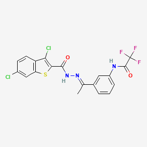 molecular formula C19H12Cl2F3N3O2S B4851568 N-(3-{N-[(3,6-dichloro-1-benzothien-2-yl)carbonyl]ethanehydrazonoyl}phenyl)-2,2,2-trifluoroacetamide 