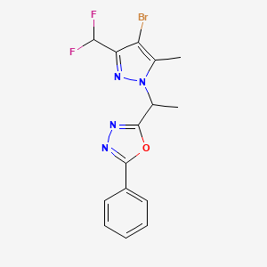 molecular formula C15H13BrF2N4O B4851652 2-{1-[4-bromo-3-(difluoromethyl)-5-methyl-1H-pyrazol-1-yl]ethyl}-5-phenyl-1,3,4-oxadiazole 