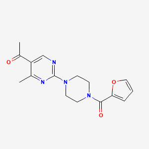 molecular formula C16H18N4O3 B4851755 1-{2-[4-(2-furoyl)-1-piperazinyl]-4-methyl-5-pyrimidinyl}ethanone 