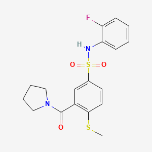 molecular formula C18H19FN2O3S2 B4852011 N-(2-fluorophenyl)-4-(methylthio)-3-(1-pyrrolidinylcarbonyl)benzenesulfonamide 