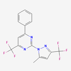 molecular formula C16H10F6N4 B4852016 2-[5-methyl-3-(trifluoromethyl)-1H-pyrazol-1-yl]-4-phenyl-6-(trifluoromethyl)pyrimidine 