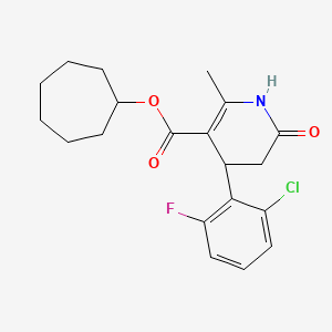 molecular formula C20H23ClFNO3 B4852149 cycloheptyl 4-(2-chloro-6-fluorophenyl)-2-methyl-6-oxo-1,4,5,6-tetrahydro-3-pyridinecarboxylate 