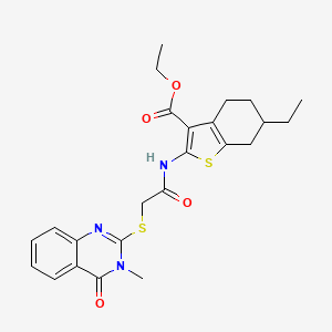 molecular formula C24H27N3O4S2 B4852218 ethyl 6-ethyl-2-({[(3-methyl-4-oxo-3,4-dihydro-2-quinazolinyl)thio]acetyl}amino)-4,5,6,7-tetrahydro-1-benzothiophene-3-carboxylate 